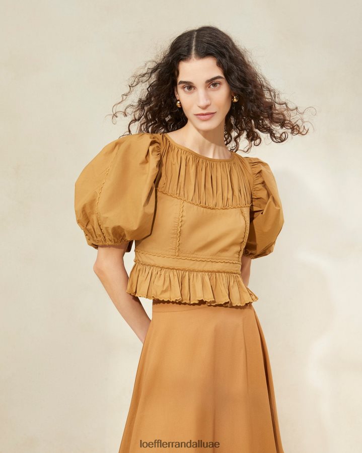 Loeffler Randall نحيف بلوزة بيبلوم بأكمام منتفخة ملابس سيجار JB00F6209